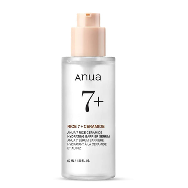 Anua Rice 7 Ceramide Hydrating Barrier Serum ar rīsu ekstraktiem un keramīdiem – mitrinošs serums jutīgai un sausai ādai