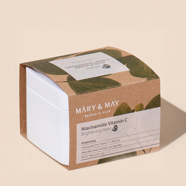 Auduma sejas maskas vienmērīgam ādas tonim 30 gab. | Mary&May Niacinamide Vitamin C Brightening Mask