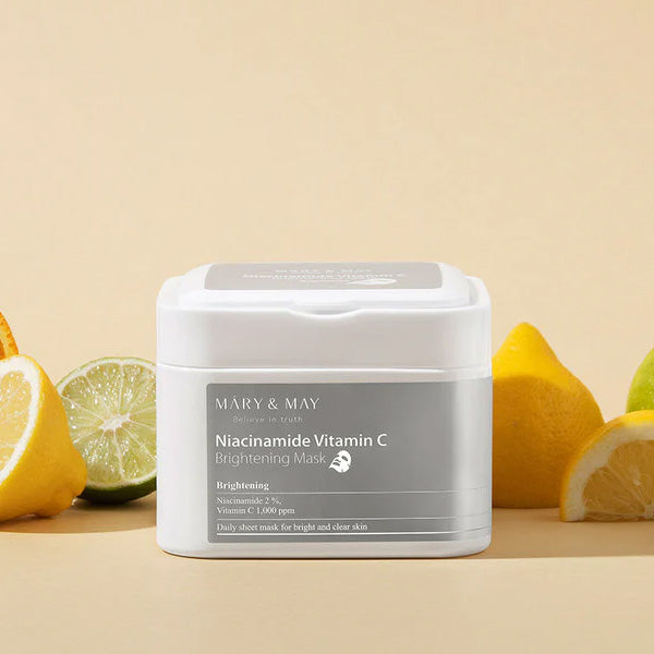 Auduma sejas maskas vienmērīgam ādas tonim 30 gab. | Mary&May Niacinamide Vitamin C Brightening Mask
