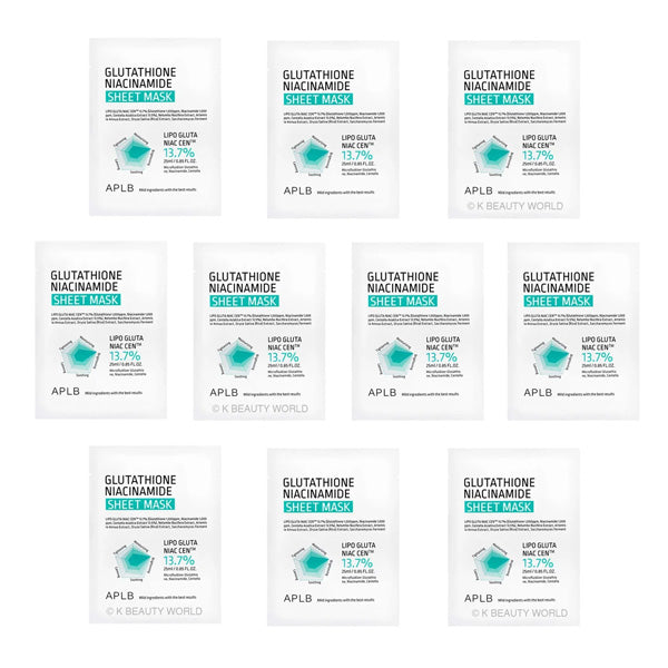 Izgaismojošu lokšņu sejas masku komplekts | APLB Glutathione Niacinamide Sheet Mask set
