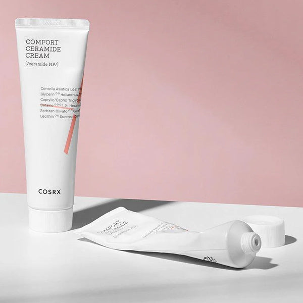 COSRX Balancium Comfort Ceramide Cream - mitrinošs krēms ādas aizsargbarjeras atjaunošanai.