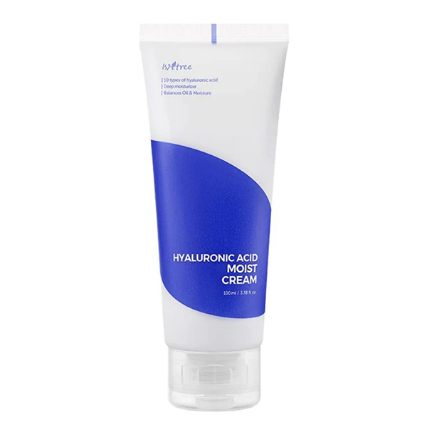 ISNTREE Hyaluronic Acid Moist Cream – mitrinošs krēms ar hialuronskābi, kas intensīvi mitrina un uzlabo ādas elastību.