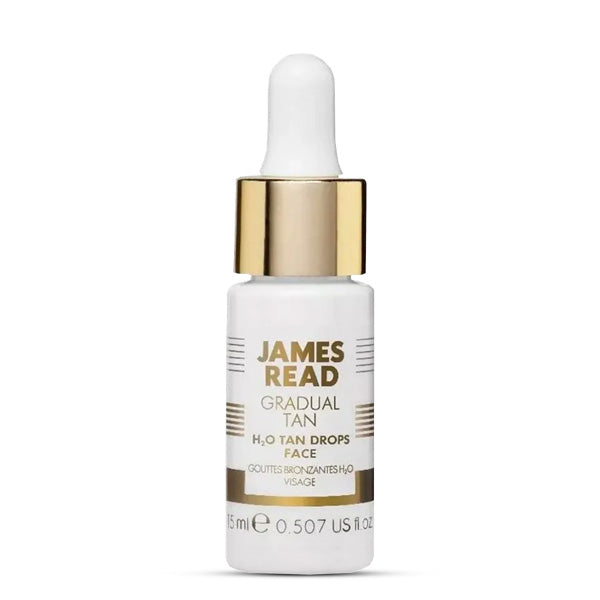 JAMES READ Gradual Tan H2O Face Drops – paštonējoši pilieni sejai ar Aloe Vera un hialuronskābi, piemēroti visiem ādas tipiem.