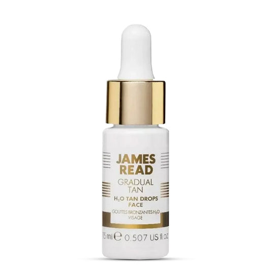 JAMES READ Gradual Tan H2O Face Drops – paštonējoši pilieni sejai ar Aloe Vera un hialuronskābi, piemēroti visiem ādas tipiem.