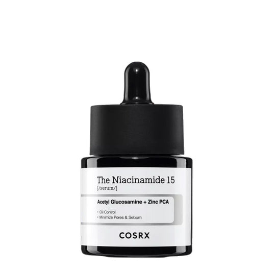 COSRX The Niacinamide 15 Serum – Korejas kosmētika, serums ar 15% niacinamīdu, kas uzlabo ādas toni, samazina pigmentāciju un izlīdzina ādas struktūru.
