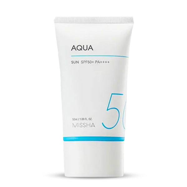 MISSHA All Around Safe Block Aqua Sun Gel SPF50+ – Korejas kosmētika, saules aizsargkrēms ar SPF50+, kas nodrošina ūdensnoturīgu aizsardzību un mitrina ādu.