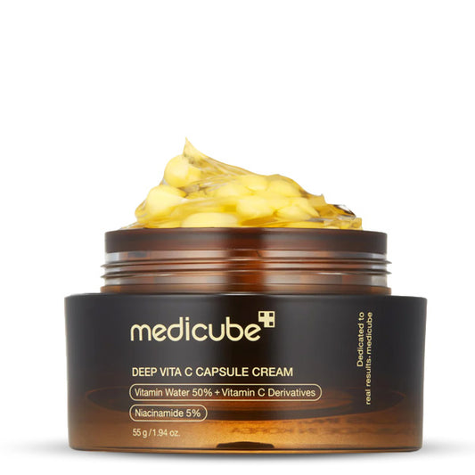 MEDICUBE Deep Vita C Capsule Cream – Korejas kosmētika, kapsulu krēms ar C vitamīnu, kas izgaismo ādu, uzlabo tās toni un samazina pigmentācijas plankumus.