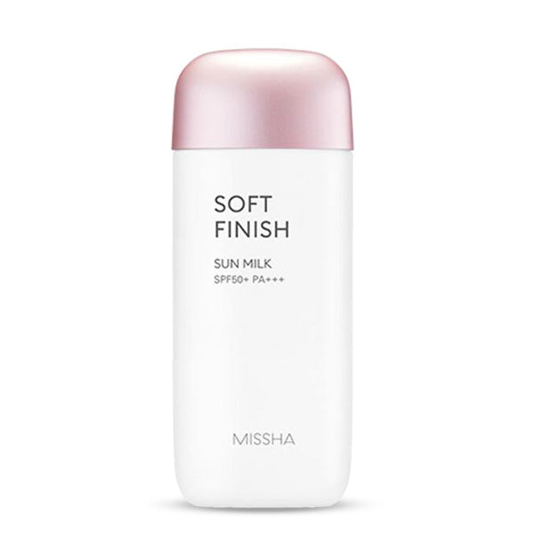 MISSHA All-Around Safe Block Soft Finish Sun Milk SPF50+ – Korejas kosmētika, saules aizsarglīdzeklis ar SPF50+, kas nodrošina vieglu aizsardzību un mīkstu apdari bez smaguma sajūtas.