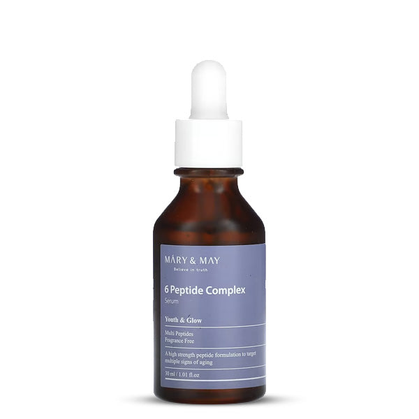 Mary&May 6 Peptide Complex Serum – sejas serums ar sešiem peptīdiem pret grumbām un ādas elastības atjaunošanai, 30 ml