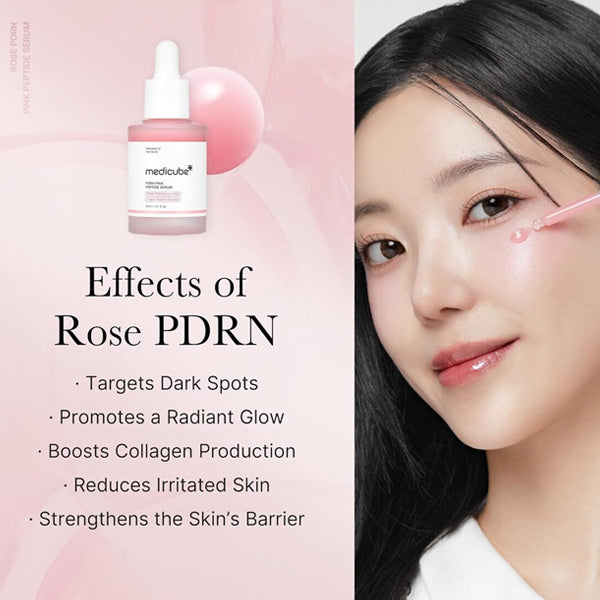 Medicube PDRN Pink Peptide Serum uzklāšanas process uz sejas