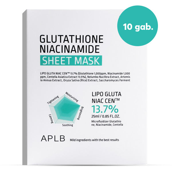 aplb Glutathione Niacinamide Sheet Mask - izgaismojošu lokšņu sejas masku komplekts koore.lv korejas kosmetika