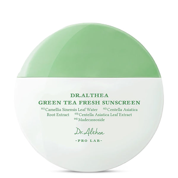 Dr. Althea Green Tea Fresh Sunscreen SPF50+ 45ml ērts un kompakts tūbiņas iepakojums