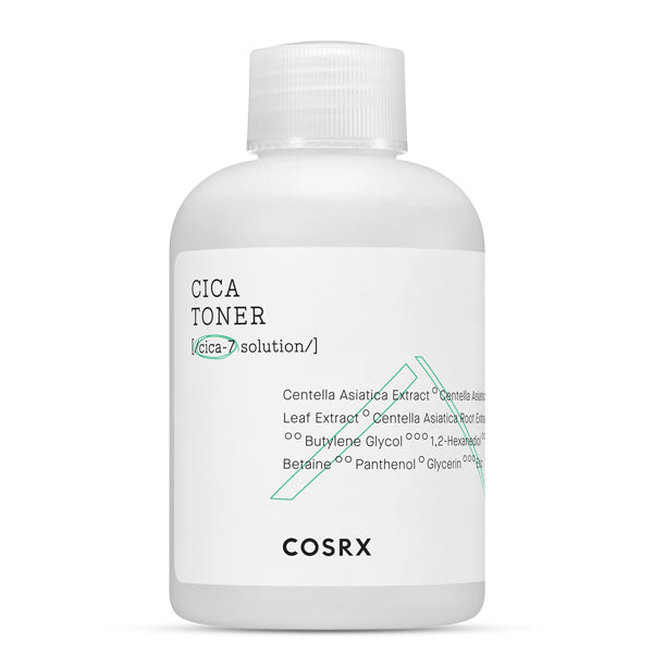 Cosrx Pure Fit Cica Toner 150ml caurspīdīgā pudelīte ar zaļo etiķeti