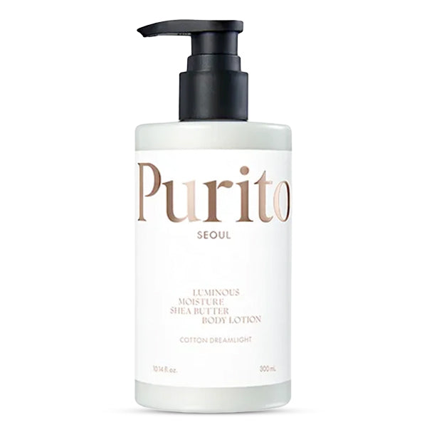 Purito Luminous Moisture Shea Butter Body Lotion Cotton Dreamlight 300ml liela un estētiska pudele ar ērtu dozatoru