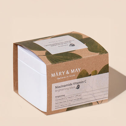 Auduma sejas maskas vienmērīgam ādas tonim 30 gab. | Mary&May Niacinamide Vitamin C Brightening Mask