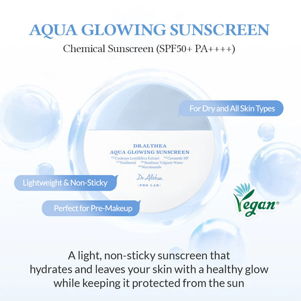 Dr. Althea Aqua Glowing sauleskrēma maigā, krēmīgā esences tekstūra tūlītējai ādas hidrolādei