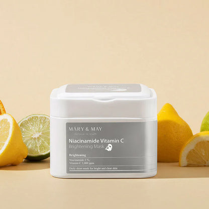 Auduma sejas maskas vienmērīgam ādas tonim 30 gab. | Mary&May Niacinamide Vitamin C Brightening Mask