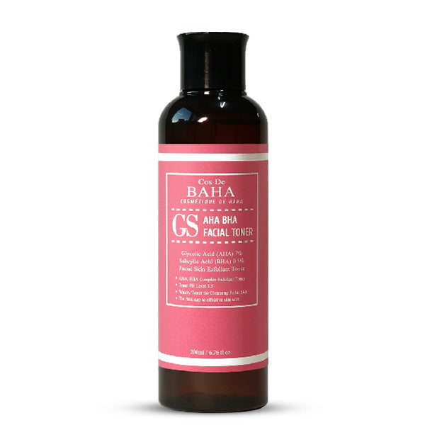 COS DE BAHA GS AHA BHA Facial Toner – Korejas kosmētika, toniks ar AHA un BHA skābēm, kas dziļi attīra ādu, noņem atmirušās šūnas un samazina poras.