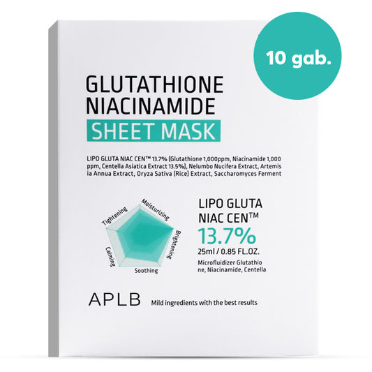 aplb Glutathione Niacinamide Sheet Mask - izgaismojošu lokšņu sejas masku komplekts koore.lv korejas kosmetika