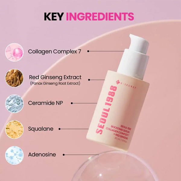 Atjaunojošs serums ar kolagēnu un sarkano žeņšeņu | K-SECRET Seoul 1988 Boosting Serum: Collagen Complex + Red Ginseng - KOORE