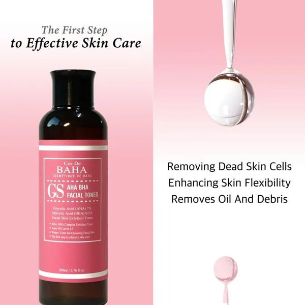 Atjaunojošs un dziļi mitrinošs toniks ar AHA un BHA skābēm | Cos De Baha GS AHA BHA Facial Toner - KOORE
