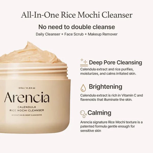 Attīrošs līdzeklis sejai ar kliņģerītēm un rīsu Mochi | Arencia Calendula Rice Mochi Cleanser - KOORE