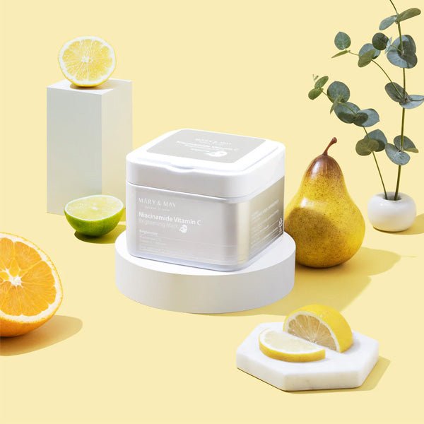Auduma sejas maskas vienmērīgam ādas tonim 30 gab. | Mary&May Niacinamide Vitamin C Brightening Mask - KOORE