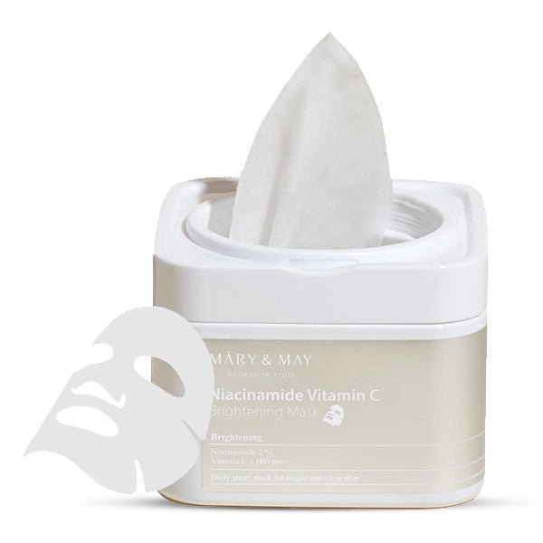 Auduma sejas maskas vienmērīgam ādas tonim 30 gab. | Mary&May Niacinamide Vitamin C Brightening Mask - KOORE