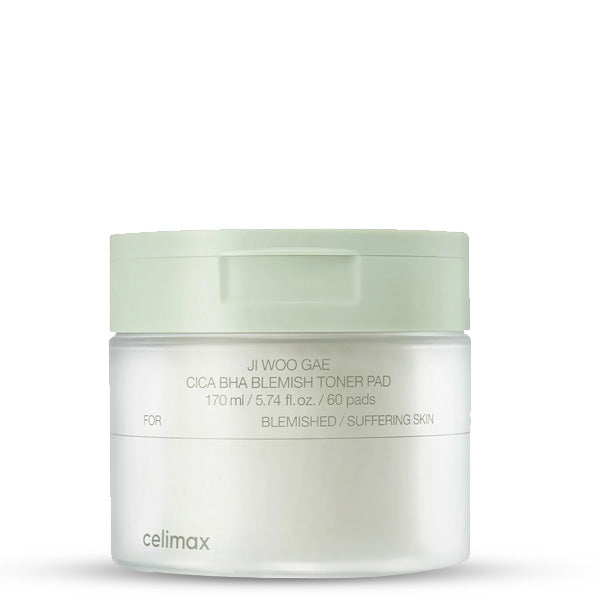 Celimax Ji Woo Gae Cica BHA Blemish Toner Pad jar for troubled skin, 60 pads