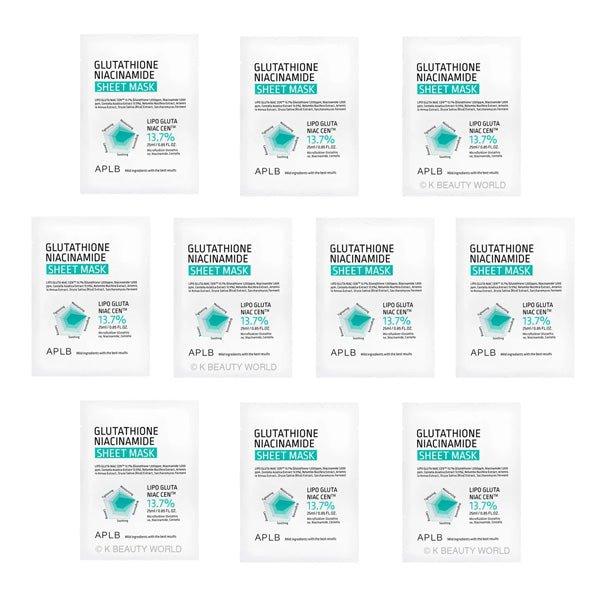 Izgaismojošu lokšņu sejas masku komplekts | APLB Glutathione Niacinamide Sheet Mask set - KOORE