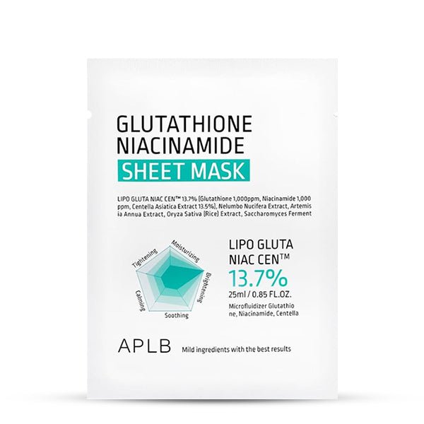 Izgaismojošu lokšņu sejas masku komplekts | APLB Glutathione Niacinamide Sheet Mask set - KOORE