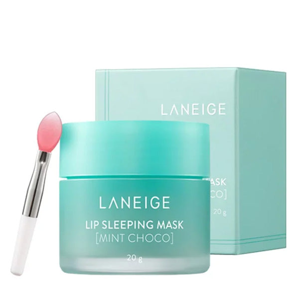 Laneige lūpu nakts maska Šokolāde Piparmētra uz balta fona