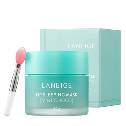 Laneige lūpu nakts maska Šokolāde Piparmētra uz balta fona