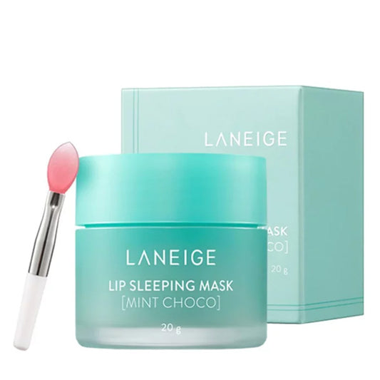 Laneige lūpu nakts maska Šokolāde Piparmētra uz balta fona