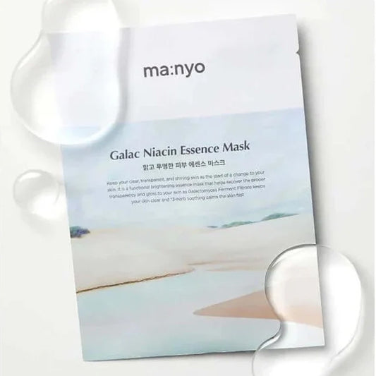 Ma:nyo Galac Niacin Essence Mask iepakojums un maska no bambusa šķiedrām