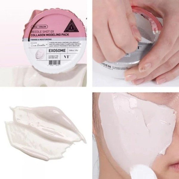 VT Cosmetics Reedle Shot kolagēna modelējošās maskas uzklāšana uz sejas