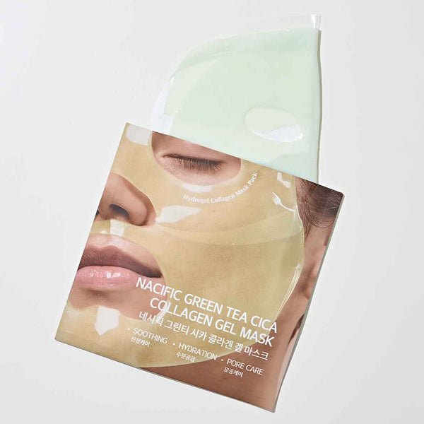 Nomierinoša hidrogēla sejas maska | Nacific Green Tea Cica Collagen Gel Mask - KOORE
