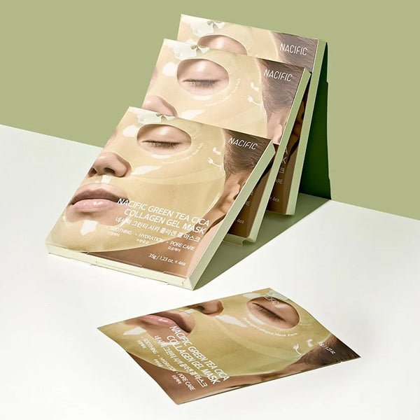Nomierinoša hidrogēla sejas maska | Nacific Green Tea Cica Collagen Gel Mask - KOORE