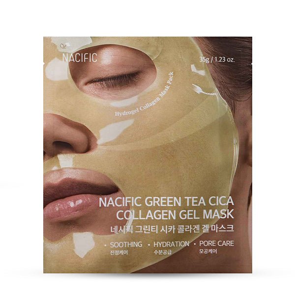 Nomierinoša hidrogēla sejas maska | Nacific Green Tea Cica Collagen Gel Mask - KOORE