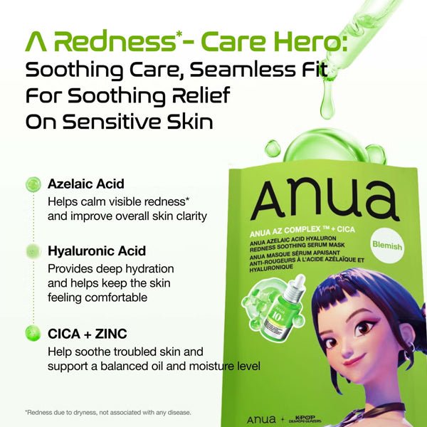 Nomierinoša un apsārtumu mazinoša sejas maska | Anua Azelaic Acid Hyaluron Redness Soothing Serum Mask - KOORE
