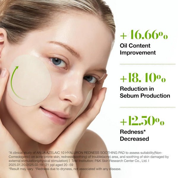 Nomierinoši vates diski ar azelīnskābi | Anua Azelaic Acid 10 Hyaluron Redness Soothing Pad - KOORE