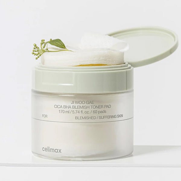 Nomierinoši vates diski problemātiskai ādai | CeliMax Jiwoogae Cica BHA Blemish Toner Pad - KOORE
