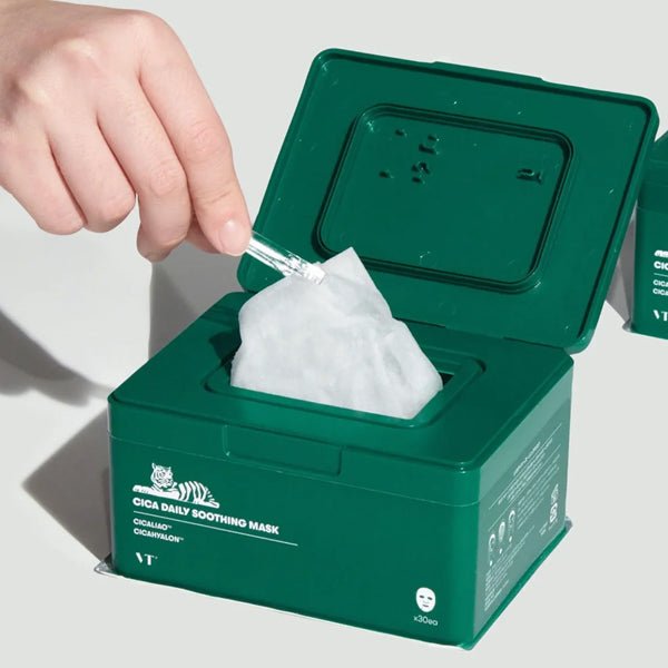 Nomierinošu auduma sejas masku komplekts ar Centellu 30 gab. | Vt Cosmetics Cica Daily Soothing Mask - KOORE