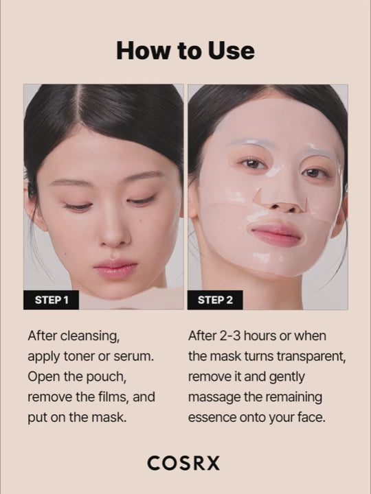 COSRX 5 PDRN Hyaluronic Acid Vital Hydrating Hydrogel Mask caurspīdīga sejas maska kā lietot