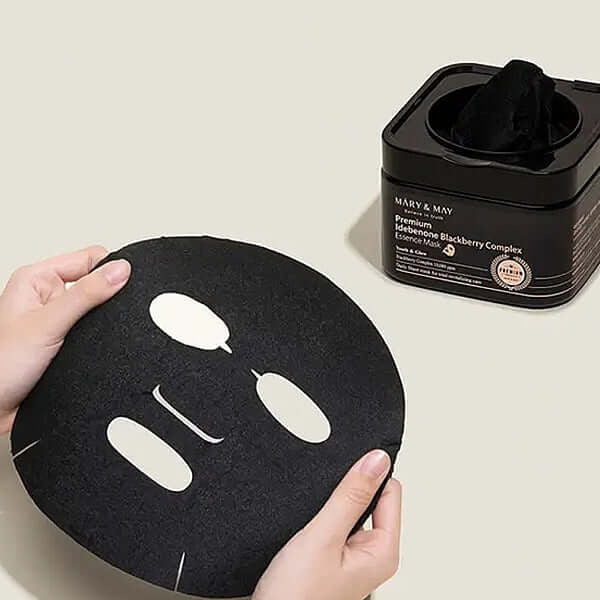 Sejas masku komplekts ar Idebenonu un antioksidantiem 20 gab. | Mary&May Premium Idebenone Blackberry Complex Essence Mask - KOORE