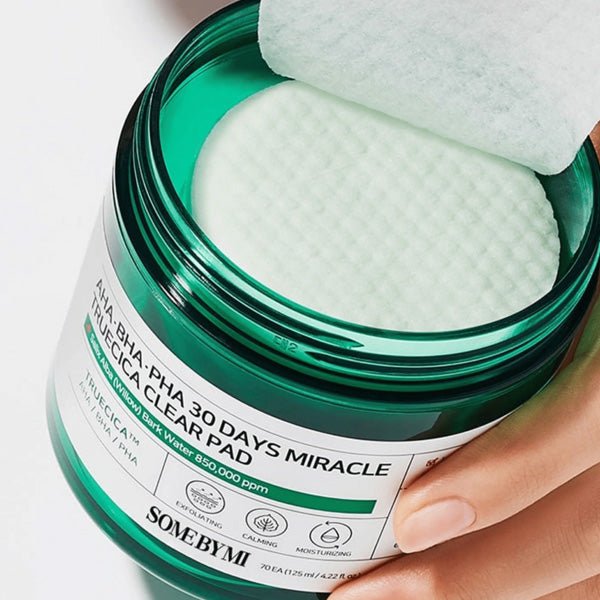 Vates diski ar skābēm problemātiskai ādai | Some By Mi AHA BHA PHA 30 Days Miracle Truecica Clear Pad - KOORE